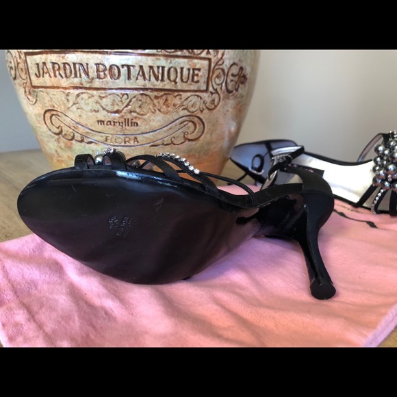 NINA Clorele EUC Black Luster Satin Strappy Heels - Picture 11 of 11